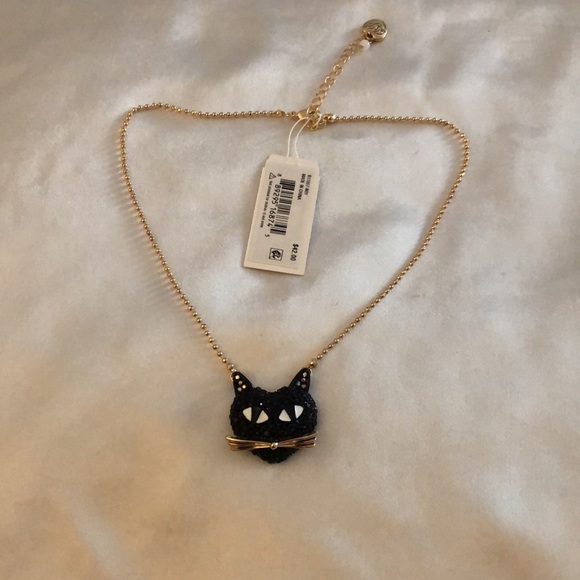 Betsey Johnson Gold Tone Ball Chain With Black Cat Pendant Necklace NWT - Picture 6 of 12
